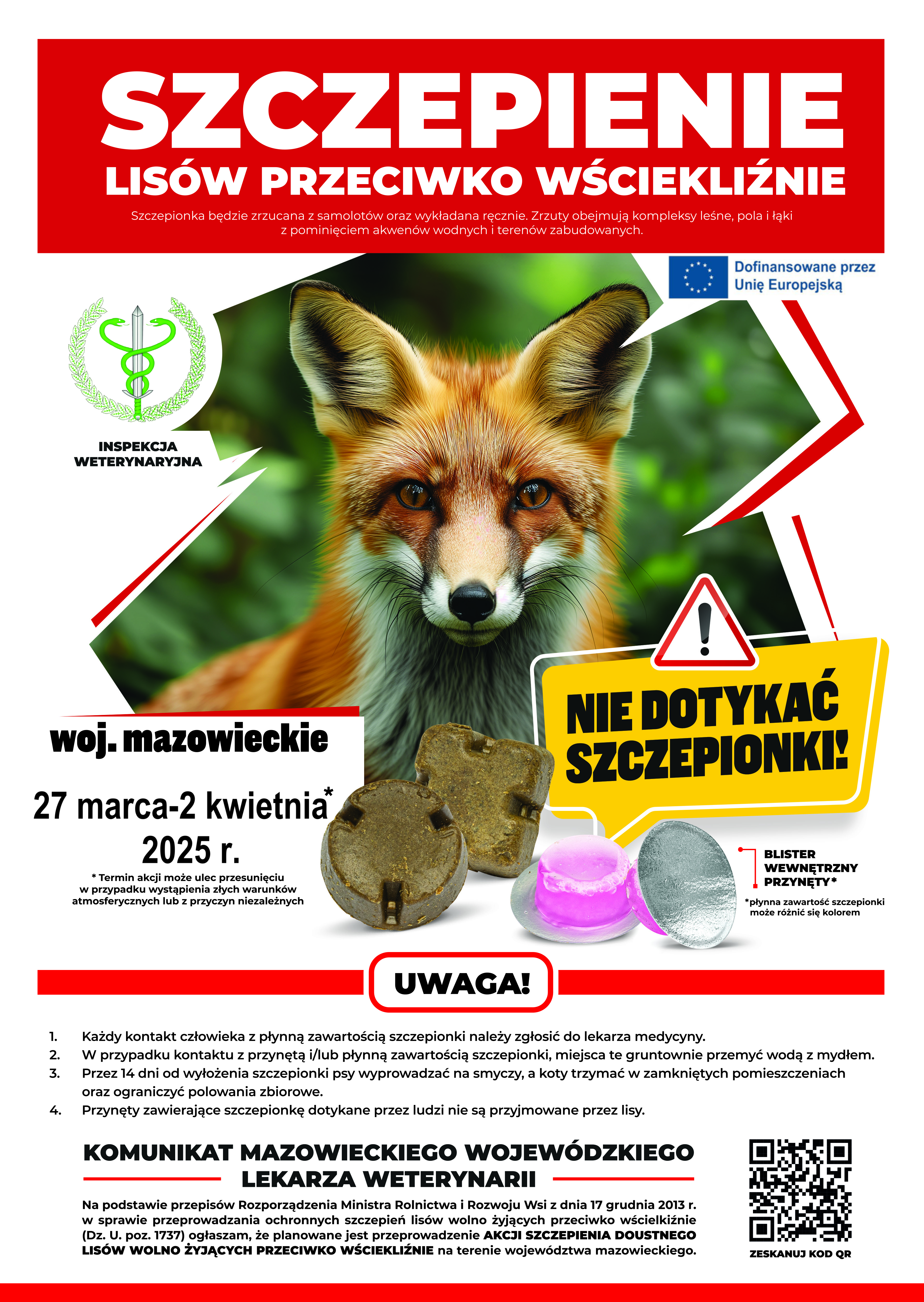 Ogłoszenie akcji szczepienia lisów w dniach 27 marca -2 kwietnia 2025